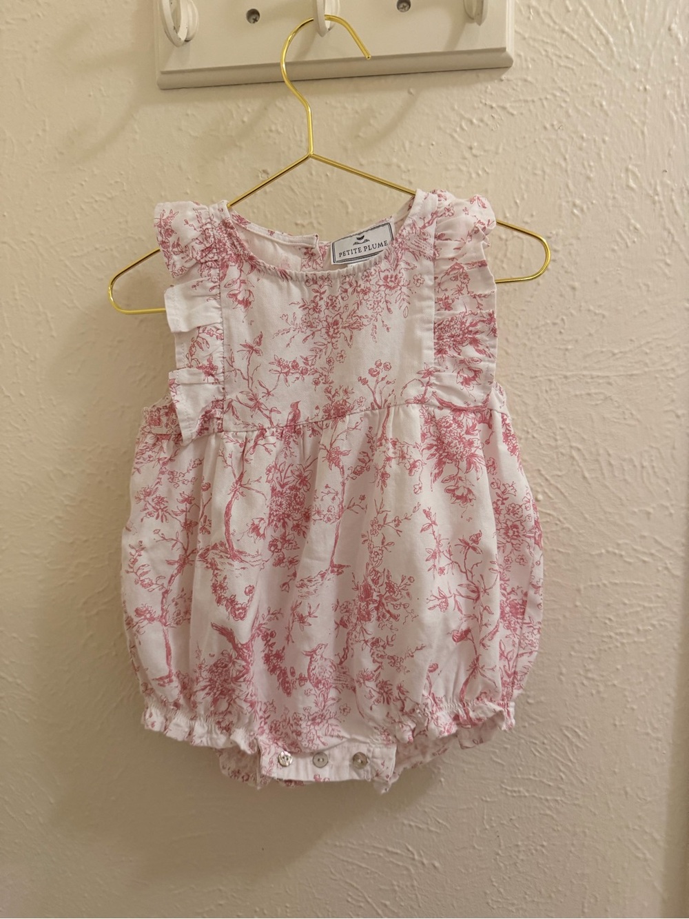 Petite Plume Pink Floral Toile Bubble Romper